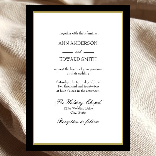 Zwarte Gold Border - Families Wedding Invitation Kaart