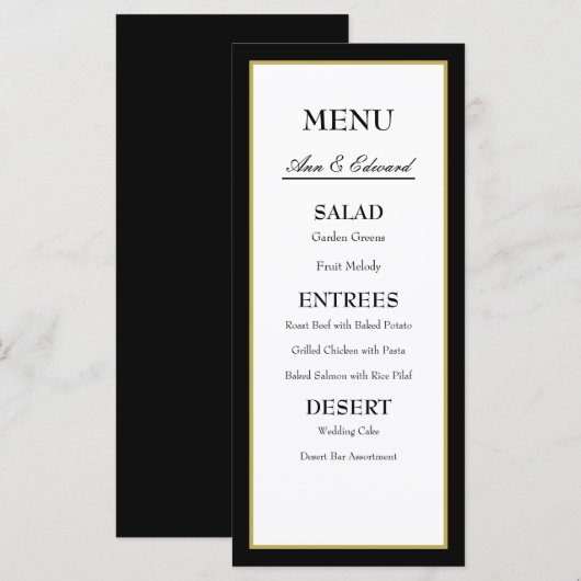 Zwarte Gold Border Weduwemiddel Menu (Voorkant / Achterkant)