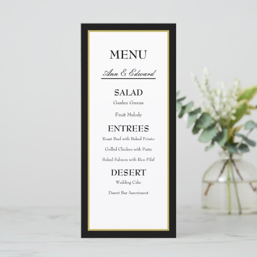 Zwarte Gold Border Weduwemiddel Menu (Staand voorkant)