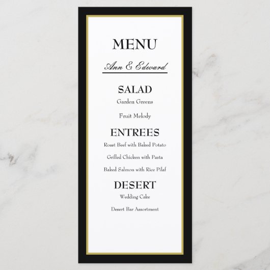 Zwarte Gold Border Weduwemiddel Menu (Voorkant)