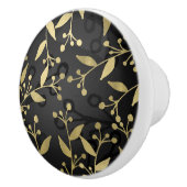 Zwarte & Gold Botanische Moderne Rustische Branche Keramische Knop (Rechts)