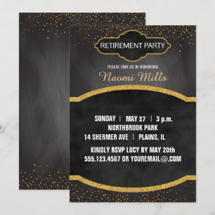 Zwarte Gold Chalkboard Teacher Retirement Party Kaart