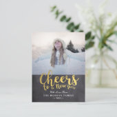 Zwarte & Gold Cheers Nieuwjaar scriptpagina Greep Feestdagenkaart (Staand voorkant)