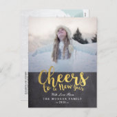 Zwarte & Gold Cheers Nieuwjaar scriptpagina Greep Feestdagenkaart (Voorkant / Achterkant)