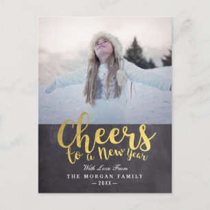 Zwarte & Gold Cheers Nieuwjaar scriptpagina Greep Feestdagenkaart