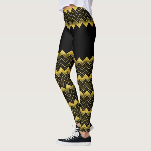 Zwarte & Gold Chevron faux Glitter Compositie Leggings (Links)