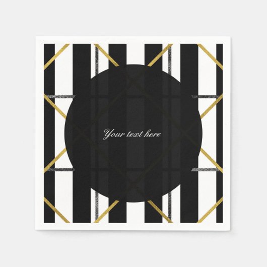 Zwarte & Gold Chic Glam Geometric Party Servet (Voorkant)