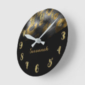 Zwarte & Gold Chic Slank Lopard Cheetah Print Ronde Klok (Hoek)