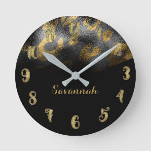 Zwarte & Gold Chic Slank Lopard Cheetah Print Ronde Klok