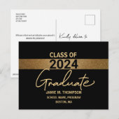 Zwarte Gold Class of 2022 Afstuderen Notice Briefkaart (Voorkant / Achterkant)