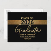 Zwarte Gold Class of 2022 Afstuderen Notice Briefkaart (Voorkant / Achterkant)