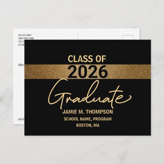 Zwarte Gold Class of 2022 Afstuderen Notice Briefkaart (Voorkant / Achterkant)