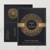ZWARTE GOLD CLASSIC MANDALA BEWAART DE DATUM AANKONDIGINGSKAART (Voorkant / Achterkant)
