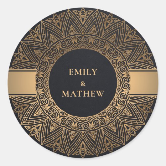 ZWARTE GOLD CLASSIC  MANDALA WEDING RONDE STICKER (Voorkant)