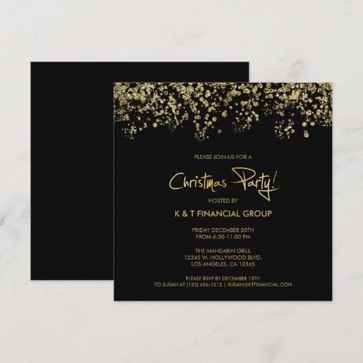 Zwarte & Gold Confetti Company, kerstdiner Kaart (Voorkant / Achterkant)