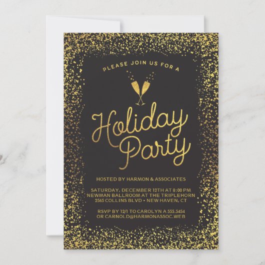 Zwarte & Gold Corporate Holiday Party Kaart (Voorkant)