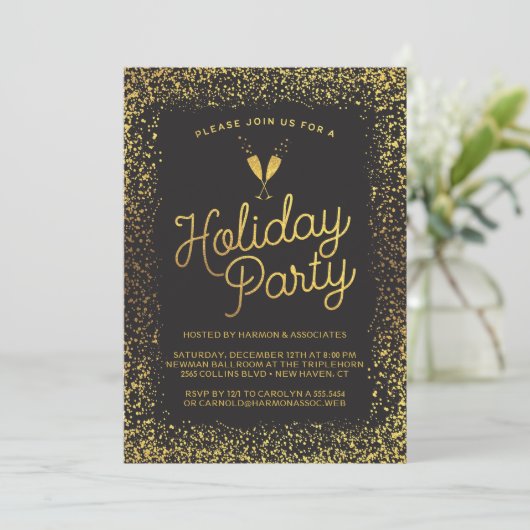Zwarte & Gold Corporate Holiday Party Kaart (Staand voorkant)