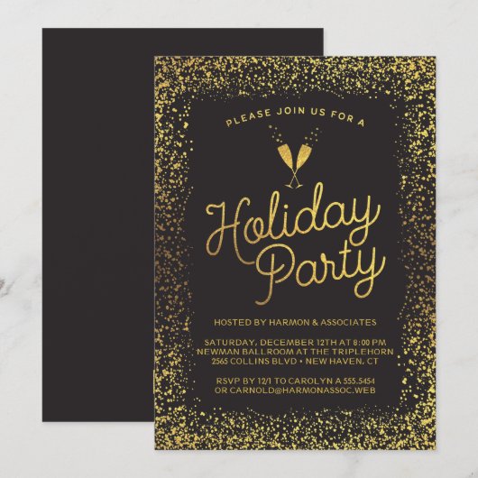 Zwarte & Gold Corporate Holiday Party Kaart (Voorkant / Achterkant)