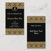 Zwarte Gold Damask-monogram kaart Visitekaartje (Voorkant / Achterkant)