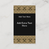 Zwarte Gold Damask-monogram kaart Visitekaartje (Achterkant)