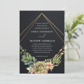 ZWARTE GOLD DESERT SUCCULENT CACTI FOLIAGWEDDING KAART (Staand voorkant)