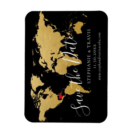 Zwarte Gold Destination Wedding Map opslaan Datum Magneet (Verticaal)