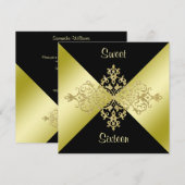 Zwarte & Gold Elegance Sweet 16 verjaardag Kaart (Voorkant / Achterkant)