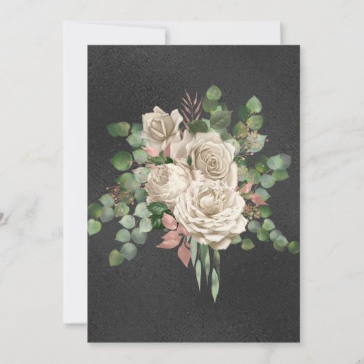 ZWARTE GOLD EMBOSSED ROOS EUCALYPTUS WHITWEDING KAART (Achterkant)