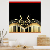Zwarte Gold- en zwarte Muzieknoten achtergrond Poster (Keuken)