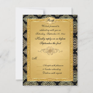 Zwarte, Gold FAUX Glitter RSVP-kaart RSVP Kaartje