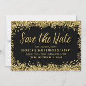 Zwarte Gold Faux Glitter Sla de datum op Magnetische Uitnodiging (Voorkant)