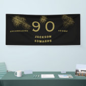 Zwarte & Gold Fireworks 90th Black Birthday Party Spandoek (Beurs)