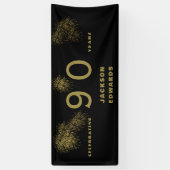 Zwarte & Gold Fireworks 90th Black Birthday Party Spandoek (Verticaal)