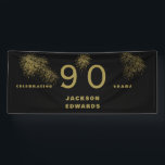 Zwarte & Gold Fireworks 90th Black Birthday Party Spandoek<br><div class="desc">Zwart & goudvuurwerk 90th Black Birthday Party Banner.</div>
