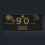 Zwarte & Gold Fireworks 90th Black Birthday Party Spandoek<br><div class="desc">Zwart & goudvuurwerk 90th Black Birthday Party Banner.</div>