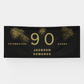 Zwarte & Gold Fireworks 90th Black Birthday Party Spandoek (Horizontaal)