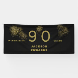 Zwarte & Gold Fireworks 90th Black Birthday Party Spandoek
