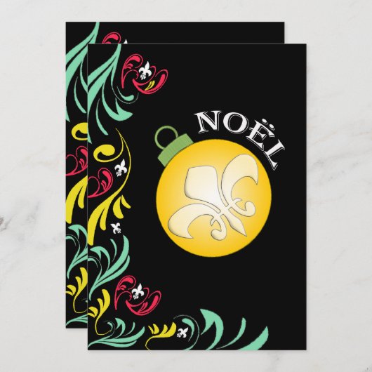 Zwarte Gold Fleur de Lis - Uitnodiging voor kerstf (Voorkant / Achterkant)