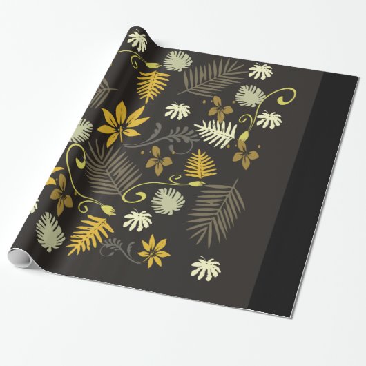 Zwarte & Gold Floral 30 x 6' Wrapping Paper, Glos Cadeaupapier (Uitgerold)