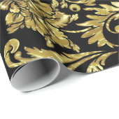 Zwarte & Gold Floral Damaskers Cadeaupapier (Rol Hoek)