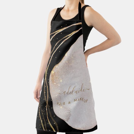 Zwarte Gold Glitter Hair Stylist Script Salon Name Schort (Insitu)