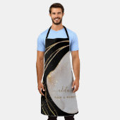 Zwarte Gold Glitter Hair Stylist Script Salon Name Schort (Gedragen)