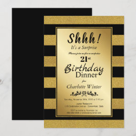 Zwarte & Gold Glitter Surprise 21st geboortedag Kaart