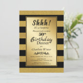 Zwarte & Gold Glitter Surprise 50th Birthday Dinne Kaart (Staand voorkant)