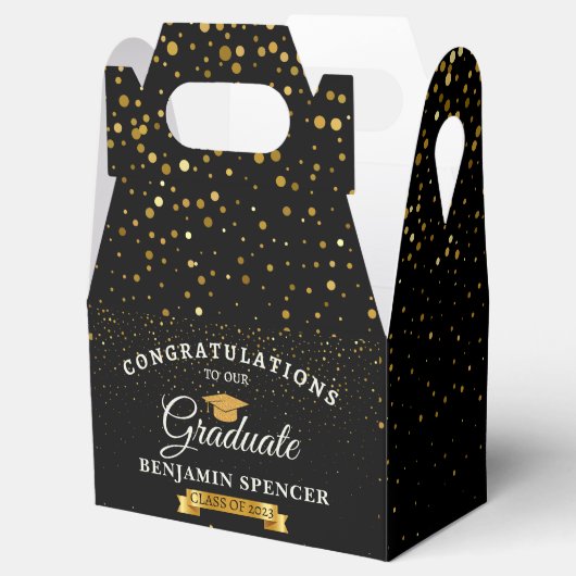 Zwarte & Gold Graduation Party Favor Box Bedankdoosjes (Geopend)