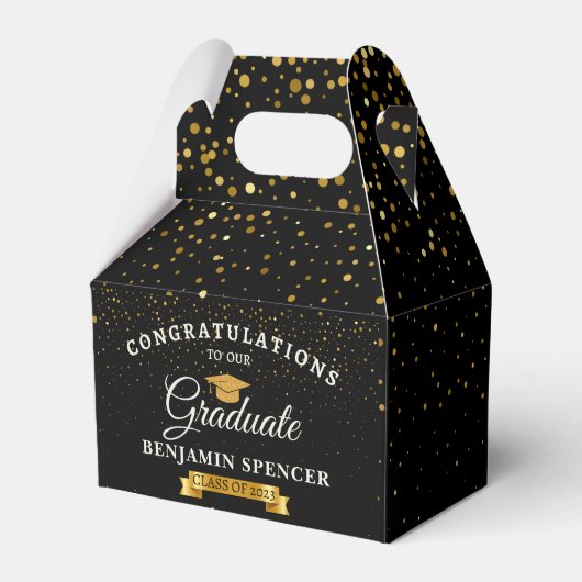 Zwarte & Gold Graduation Party Favor Box Bedankdoosjes (Voorkant Zijde)
