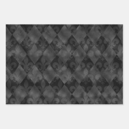 ZWARTE GOLD GREEN PAARSE MARDI GRAS PATTERS INPAKPAPIER VEL