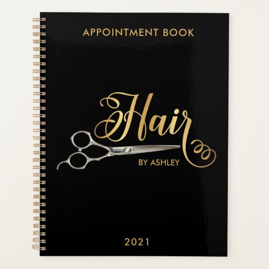 Zwarte & Gold Haarstylist Salon Name Planner (Voorkant)
