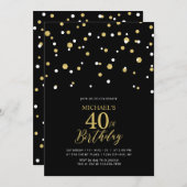 Zwarte & Gold Hexagon Confetti 40e verjaardag Kaart (Voorkant / Achterkant)