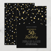 Zwarte & Gold Hexagon Confetti 50e verjaardag Kaart (Voorkant / Achterkant)